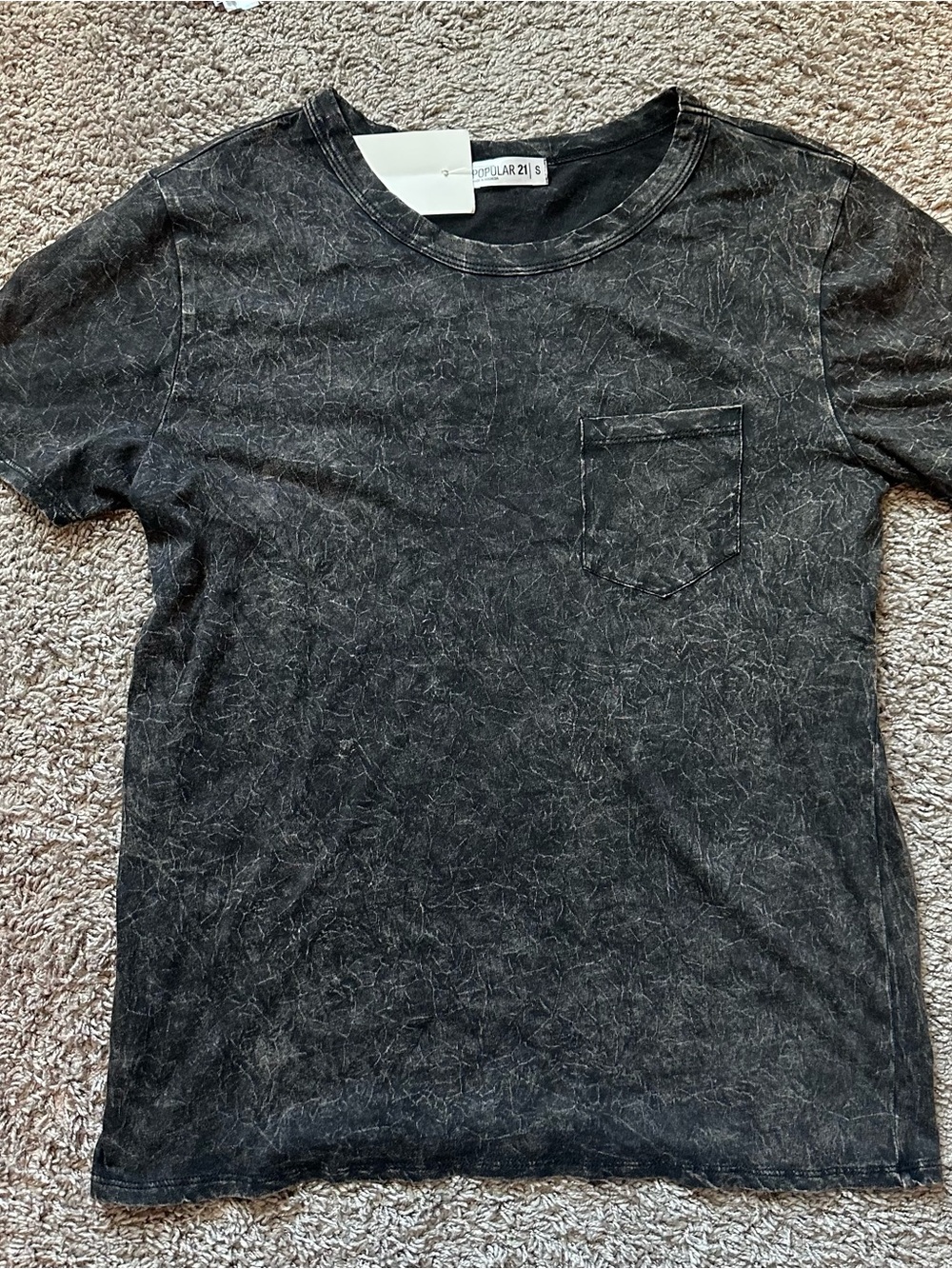 Women’s Black Mineral-Wash Short Sleeve Pocket Tee by POPULAR 21